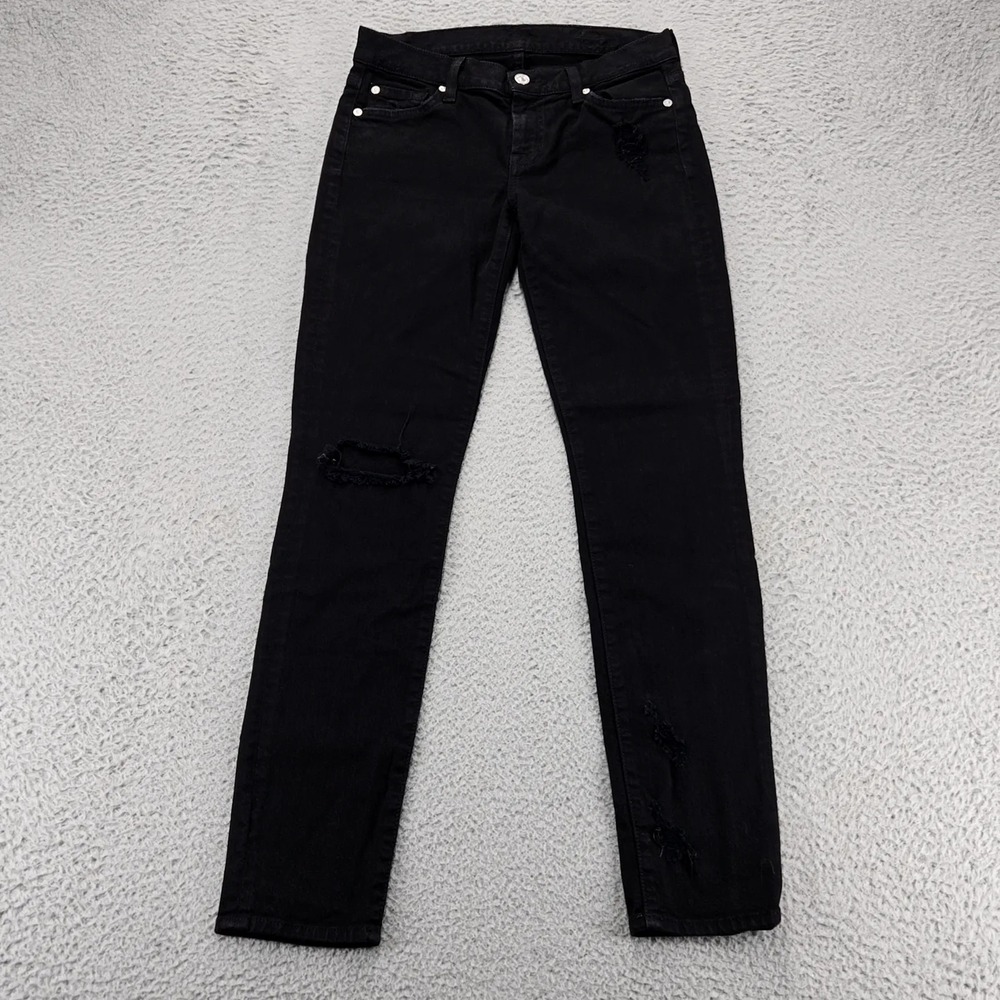 7 For All Mankind Jeans Womens 25 Black Denim The Slim Cigarette Low Rise